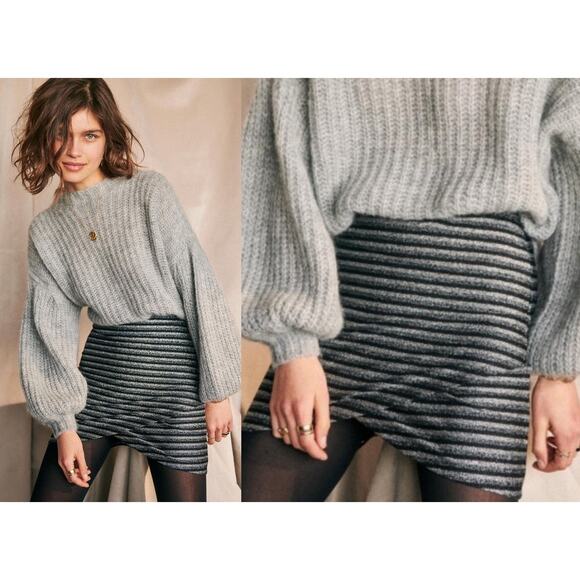Sézane | Sezane | Jupe Calvi Skirt Silver Metallic Stripe | Sz L - Picture 1 of 8